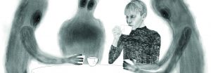 Emilia Linnavuori, Drinking tea with my fears, digitaalinen piirustus, 2018.