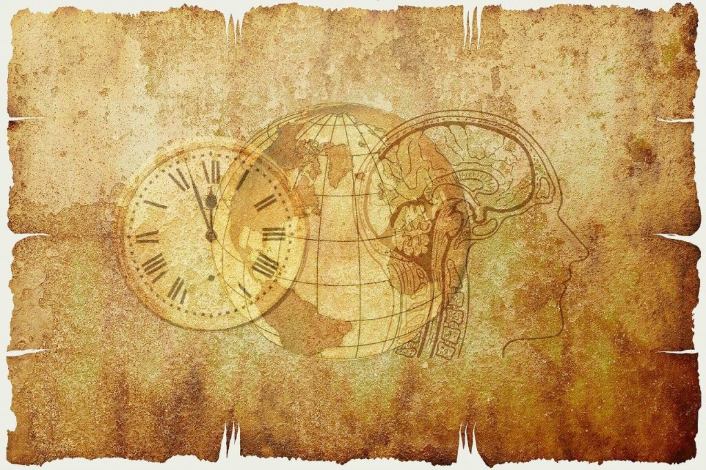 Papuryskuva, jossa maapallo, kello ja ihminen.