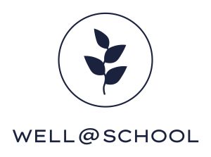 Well at school -hankkeen logo, jossa nimi ja lehtikuvio