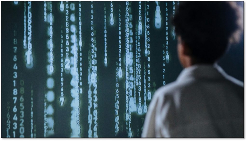 a person is looking at chains of numbers