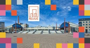 Kuvassa näkyy Varvintori. Keskellä kuvaa lukee Revive. Kuvan sivustoilla on värikkäitä laatikoita, kuin suuria pikseleitä.