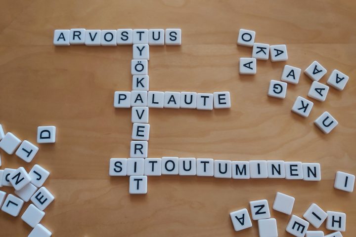 Kuvassa näkyvät kirjoitettuna arvostus, palaute, sitoutuminen ja työkaverit.