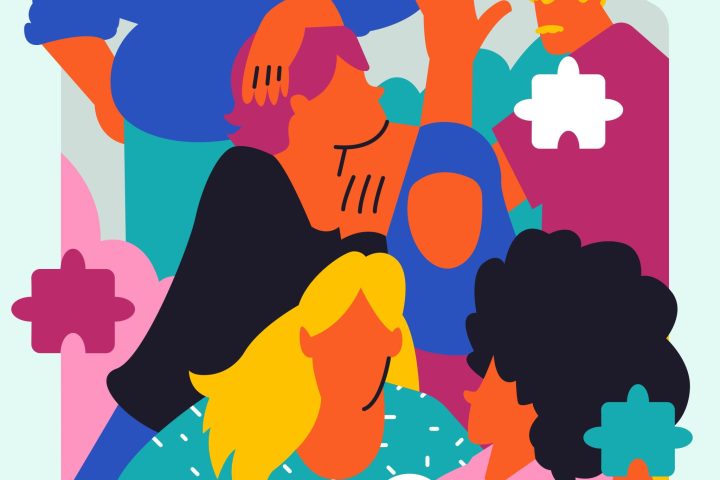 illustration of people, with puzzle pieces