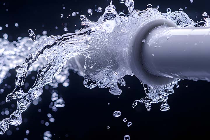 Muoviputki, josta ruiskuaa vettä